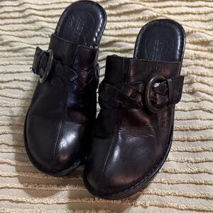 Black Leather heeled mules from Born - size 9